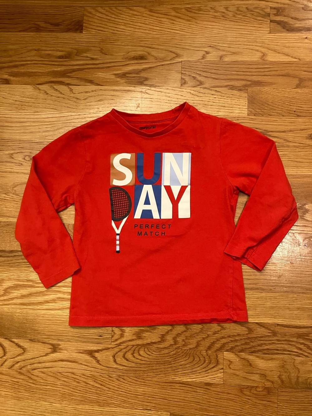Mayoral Red Long Sleeve 'SUNDAY' Graphic Tee